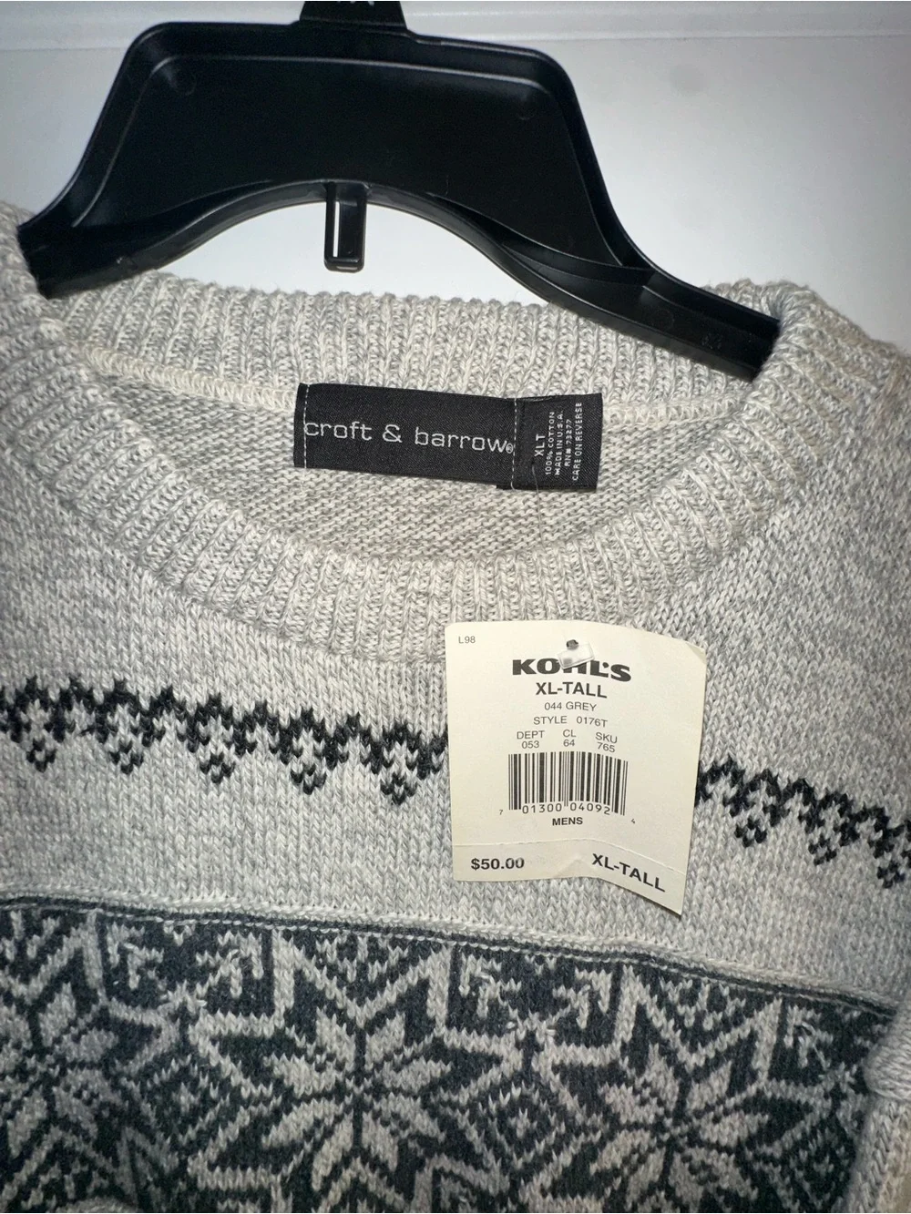 croft & barrow Men's Light Gray and Dark Gray Crewneck Sweater